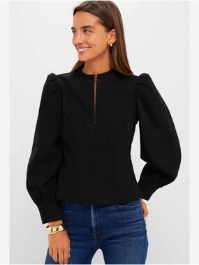 HYACINTH HOUSE Black Denim Front Zip Anderson Blouse